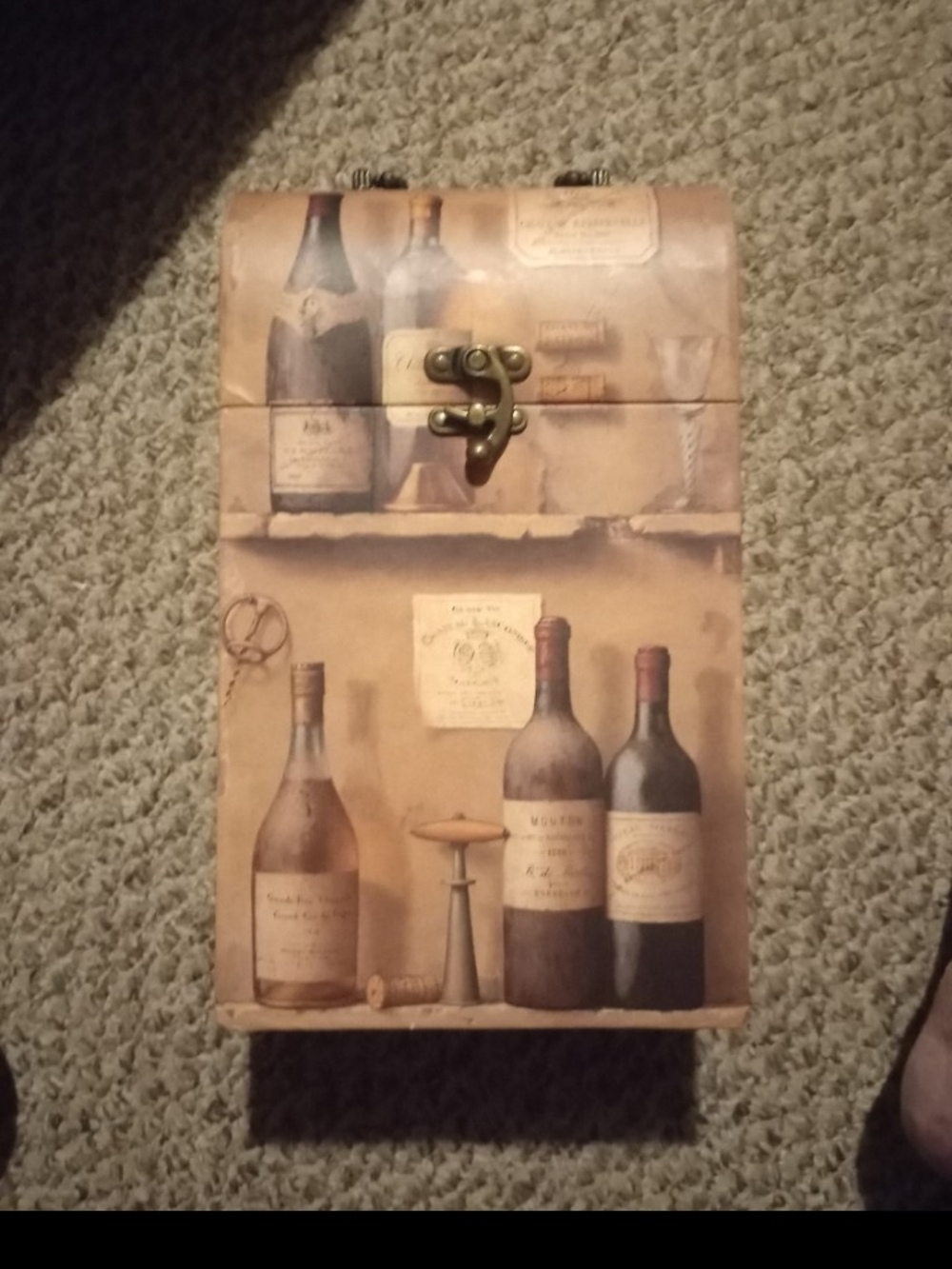 Wine Bottle Decorative Trinket Box in Beige and Brown